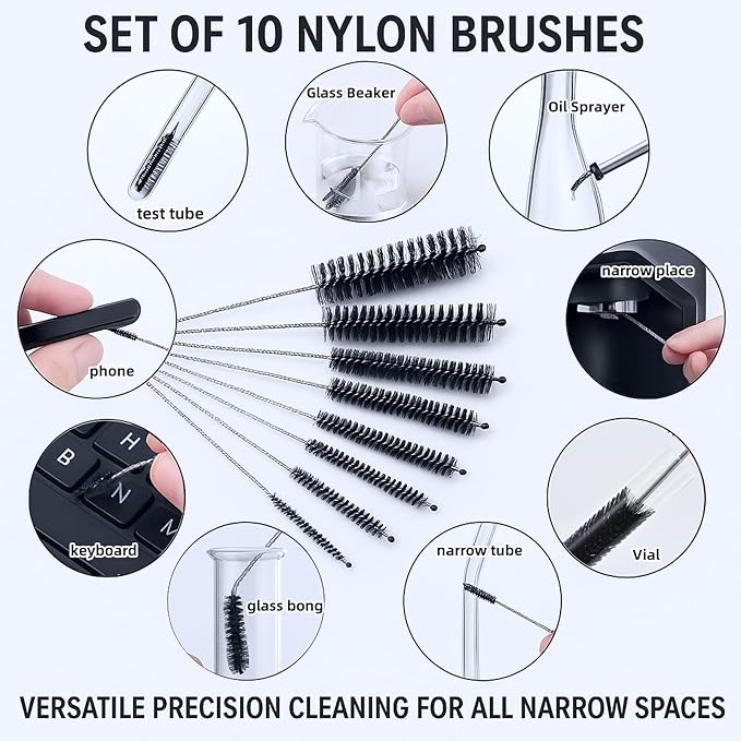 12Pcs Glass Tube Pipe Nylon Cleaners Brush Kit - Image 3