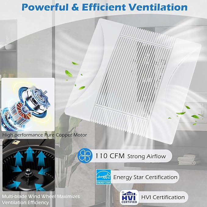 COSTWAY Bathroom Exhaust Fan, 110 CFM Ceiling Mount Exhaust Ventilation Fan - Image 4
