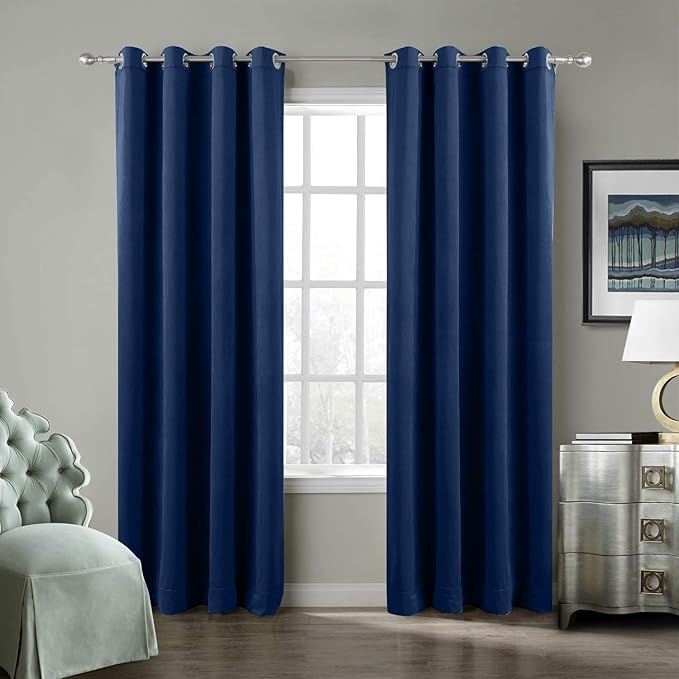 ChadMade Blackout Lined Premium Velvet Curtain Sapphire Blue 72Wx102L Inch by ChadMade