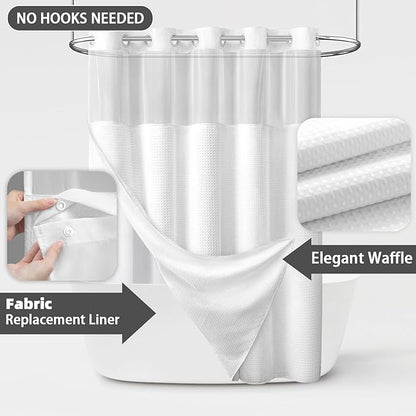 White Shower Curtain and Liner Set, 230GSM Waffle Weave Textured Heavy Duty - Image 5