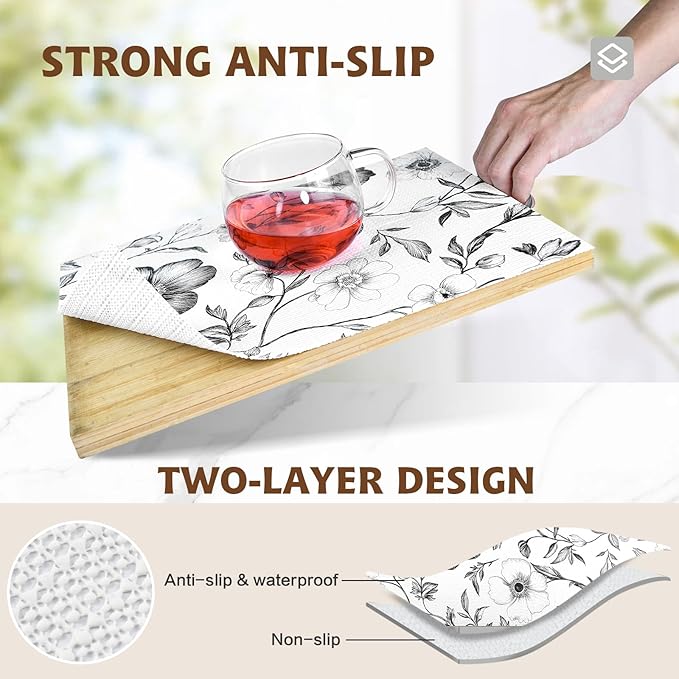 Drawer and Shelf Liner Black Flowers 12in x 20FT, Non Adhesive Anti-Slip Double - Image 2