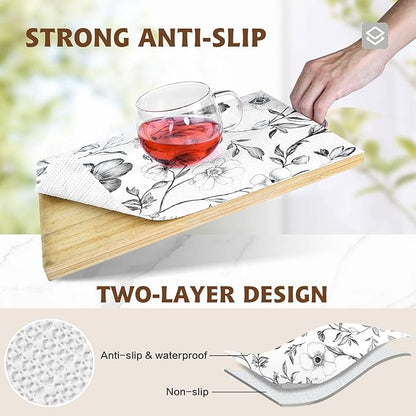 Drawer and Shelf Liner Black Flowers 12in x 20FT, Non Adhesive Anti-Slip Double - Image 2