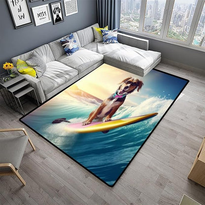 Area Rug, Surfing Dog Pattern Printing Lightweight Area Rugs Fade Resistant - Image 2