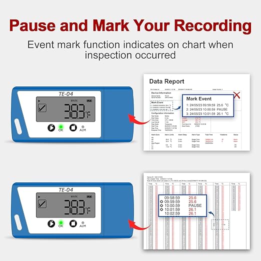 TE‑04 ET USB Temperature Recorder, Larger Display, Pause Logging Fuction - Image 4