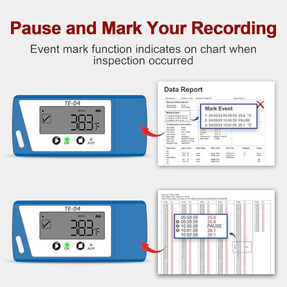 TE‑04 ET USB Temperature Recorder, Larger Display, Pause Logging Fuction - Image 4