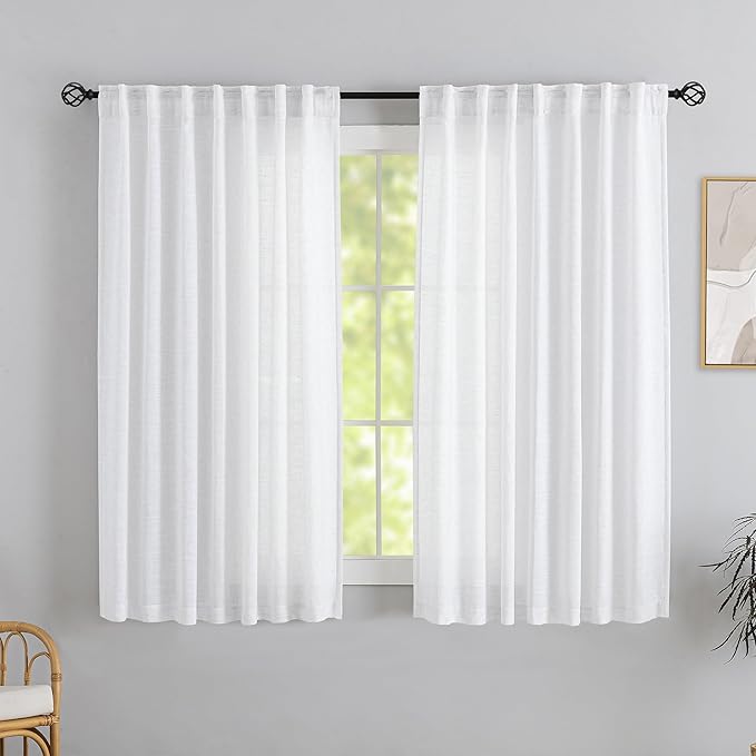 DONREN White Linen Back Tab Curtains 48 Inches Long 2 Panels by DONREN