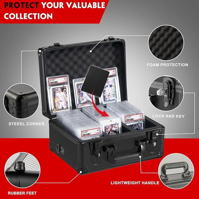 Graded Card Storage Box, Trading Cards Slab Carrying Case, 3 Row Black Hard - Image 4