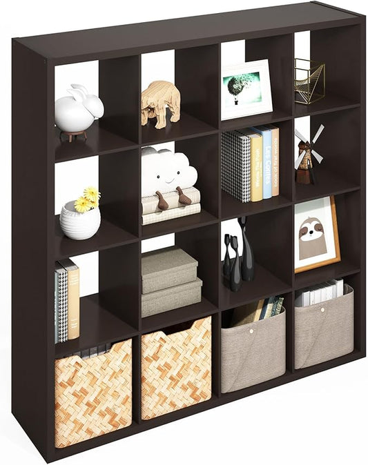 Furinno Simple Cube Storage Organizer, 16-Cube Display Shelf, Open Back by Furinno-FitsYourSpaceFitsYourBudget