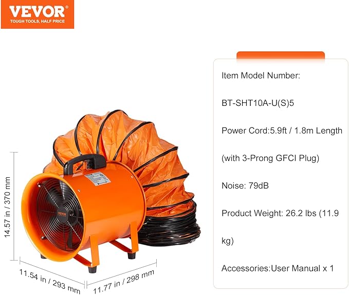 VEVOR Air Mover Blower Fan 10 Inch, 1893CFM 380W - Image 7
