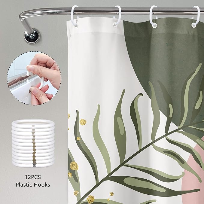 Pink Sage Green Boho Shower Curtain 60Wx72H Mid Century Modern Abstract Gold - Image 6
