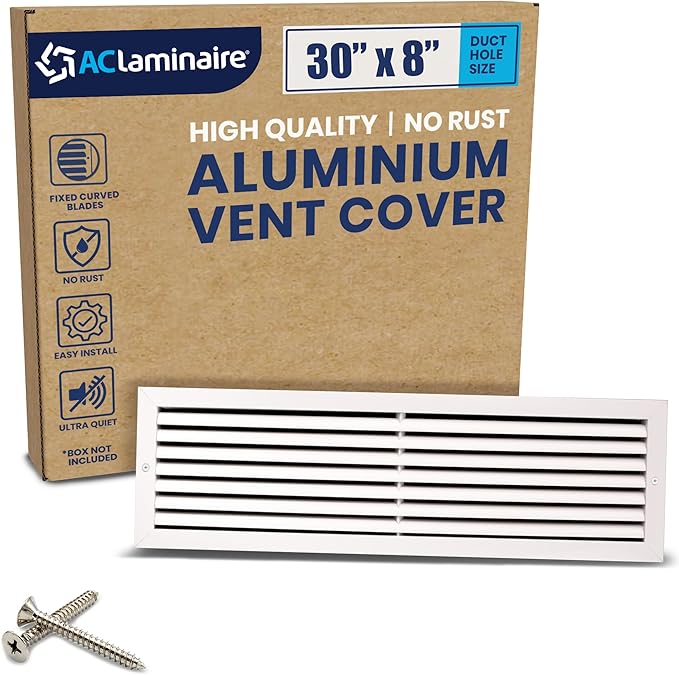 30x8 Inch Air Return Vent Cover Decorative – Premium Aluminum AC Vent Cover by LAMINAIRE