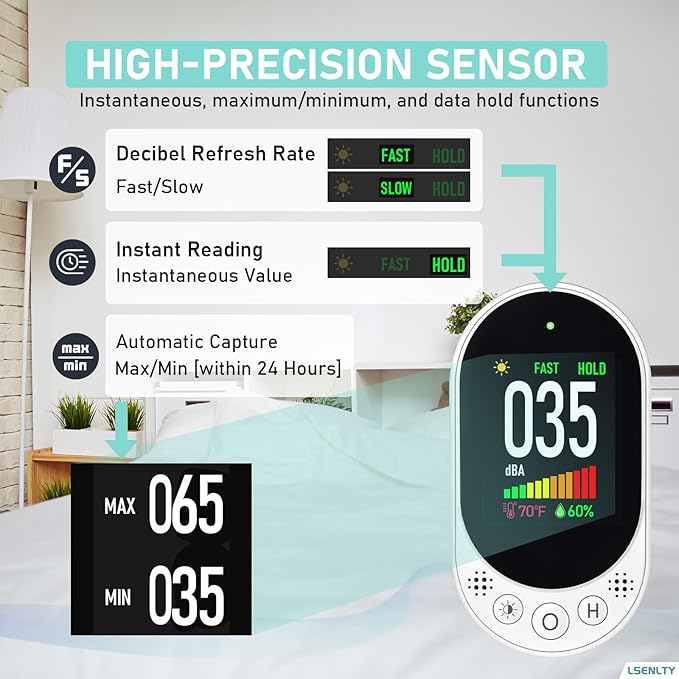 Decibel Meter Plug-in Wall, 30-130dB Sound Level Meter, Data - Image 5