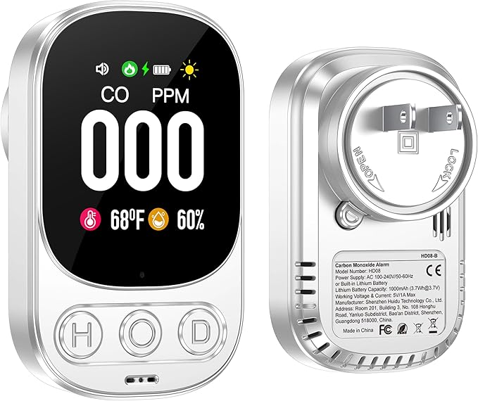 3-in-1 Plug in Carbon Monoxide Detectors Buil-it 1000 mAh Backup Battery by HAKINAKU
