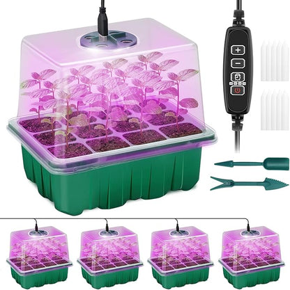 Seed Starter Tray with Plant Light, 4 Pack Grow Lights by Qoolife-US