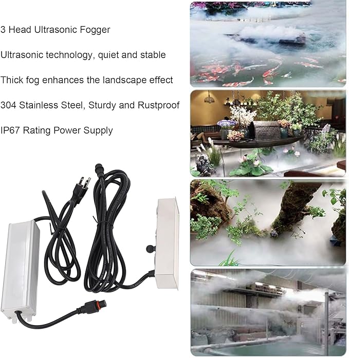 Garosa Ultrasonic Mist Maker, 3 Head Stainless Steel Fogger IP67 Water Proof - Image 2