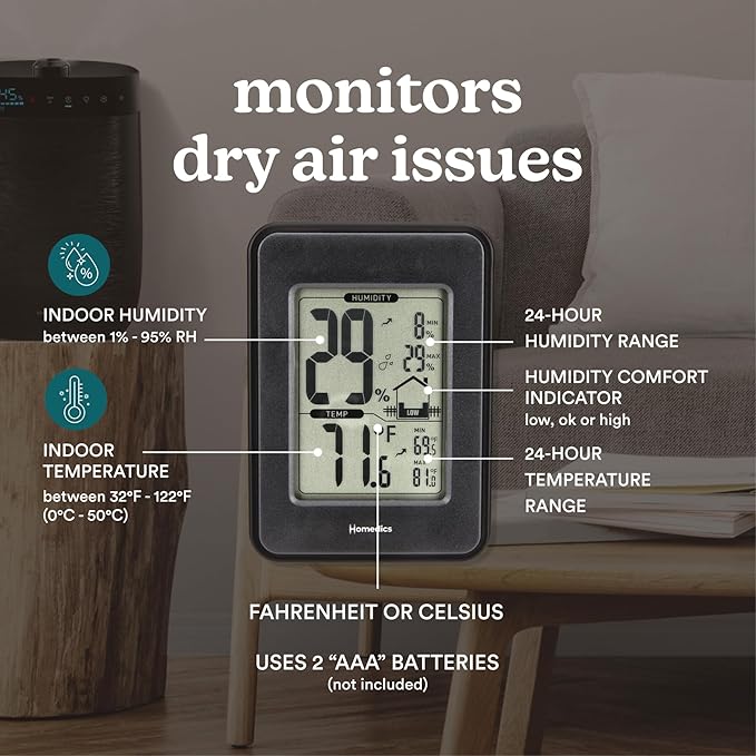 Homedics HM100 Indoor Humidity Monitor, Easy-Read Hygrometer to Monitor Indoor - Image 4