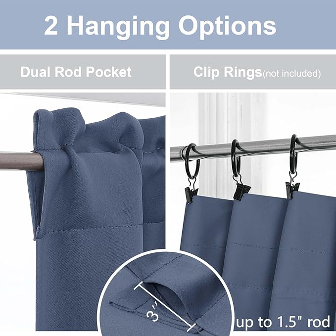 Chyhomenyc Denim Blue Short Blackout Curtains 30 Inch Length, Small Kitchen - Image 5