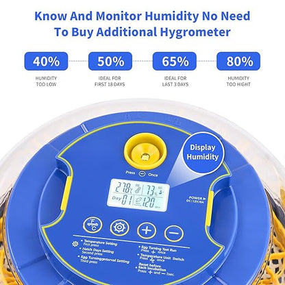 18 Egg Incubator with Auto Turn & Humidity Control, 360° View Poultry Hatcher - Image 5