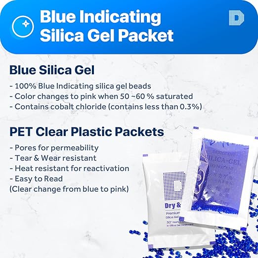 Dry & Dry 5 Gram Blue Indicating Silica Gel Packets Desiccants Silica Gel - Image 3