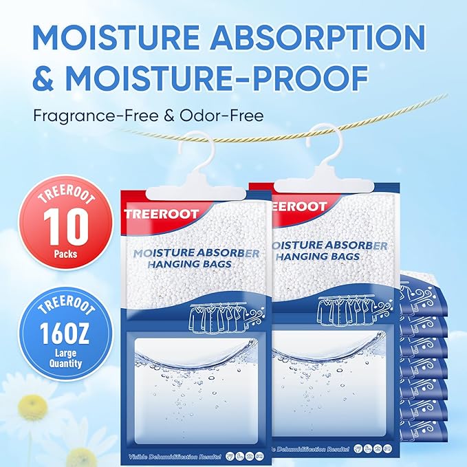 10 Pack Moisture Absorbers for Closet, 16OZ Hanging Closet Dehumidifier Bags - Image 2