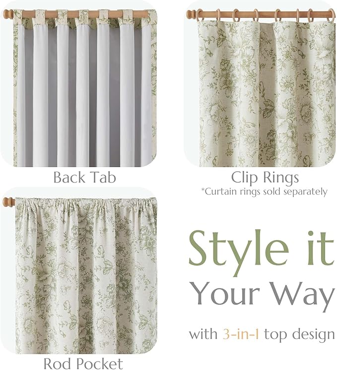 jinchan Blackout Curtains Linen Blend Floral Curtain - Image 4