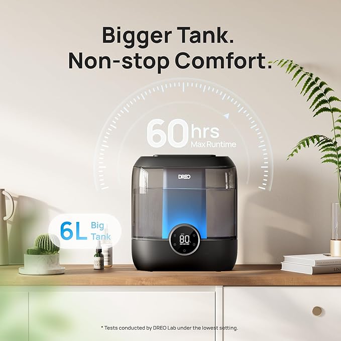 DREO 6L Top Fill Humidifiers for Bedroom, 60H Runtime, 28 dB Quiet Supersized - Image 4