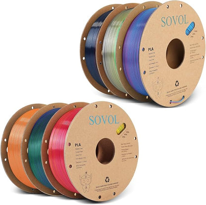 Sovol Silk PLA Filament 6KG Kit, Silk Tri Color & Dual Color Co-Extrusion PLA by Sovol