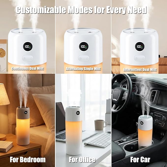 Portable Mini Humidifier, 500ml Rechargeable Dual Mist, Auto Timer & Dry-Burn - Image 3
