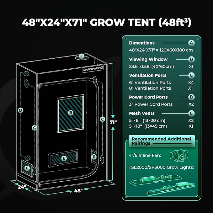 MARS HYDRO 4x2x6 Grow Tent Pro, Larger Observation Window, Controller & Socket - Image 8