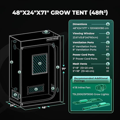 MARS HYDRO 4x2x6 Grow Tent Pro, Larger Observation Window, Controller & Socket - Image 8