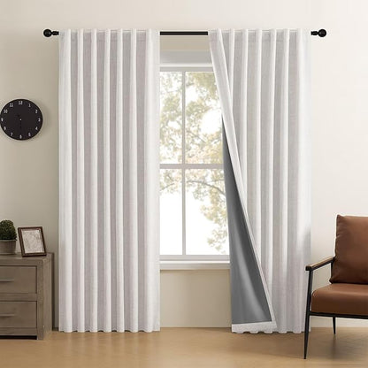 CUCRAF Linen 100% Blackout Curtains 96 Inch Length 2 Panels Set, Back Tab and by CUCRAF