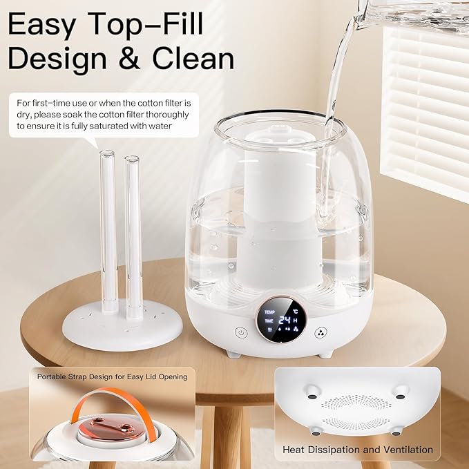 Humidifiers for Bedroom, 3L Tank for 30H 20dB Quiet Mist Time, Dual Nozzles - Image 6