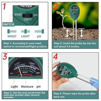 2 Packs Soil Moisture Meter, 3 in 1 Soil Tester Tool, Plant Water Monitor - Image 5
