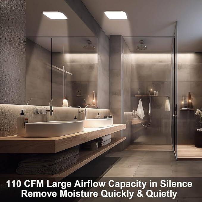 Bathroom Exhaust Fan with Light 110 CFM Quiet with Color Change, - Image 2