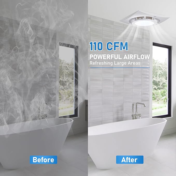 Bathroom Exhaust Fan with Light, 8 Inch Bathroom Ventilation Fan, 110 CFM 1.0 - Image 2
