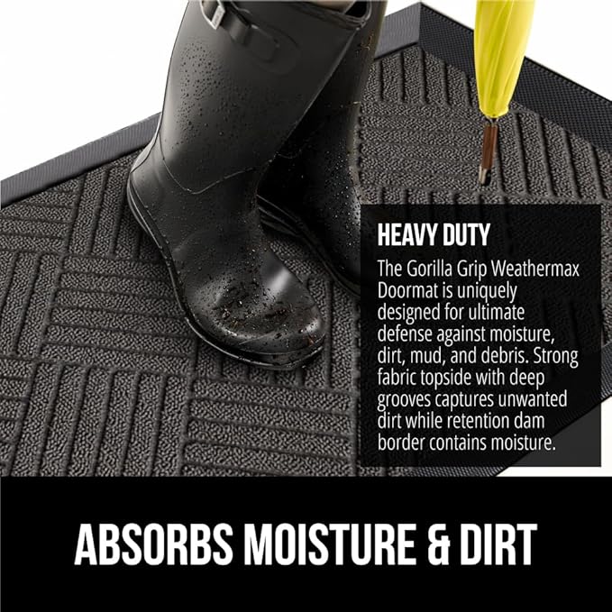 GORILLA GRIP 100% Waterproof All-Season WeatherMax Doormat, US Designed Natural - Image 5