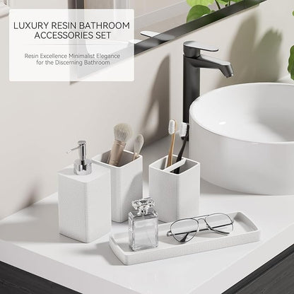 White Bathroom Set, Natural Loofah Sponge, Soap Dispenser, Toothbrush Holder - Image 6