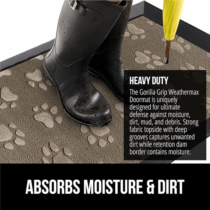 GORILLA GRIP 100% Waterproof All-Season WeatherMax Doormat US Designed Natural - Image 4