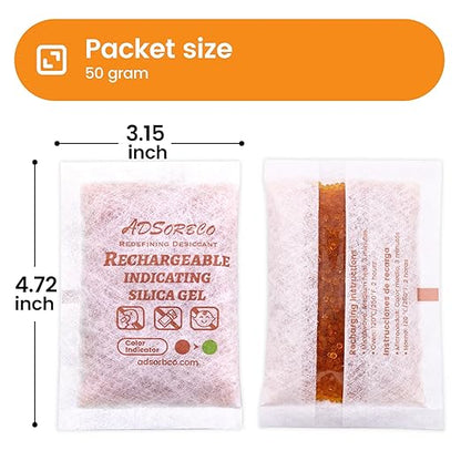 Adsorbco Rechargeable Desiccant, Indicating Silica Gel Packets, Moisture - Image 2