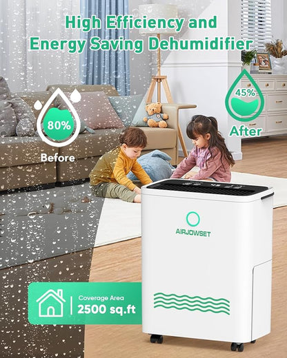 Dehumidifier for Home 2500 Sq.Ft, AIRJOWSET 30 Pints Dehumidifiers 0.6 Gallon - Image 2