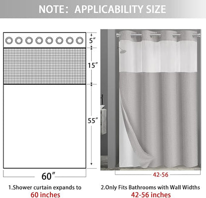 No Hook Shower Curtain and Liner Set, Light Grey Hotel Waffle Shower Curtain - Image 6