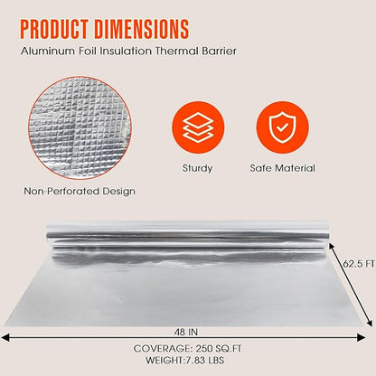 Sauna Foil Vapor Barrier, 250 sqft Aluminum Insulation Roll Heavy-Duty - Image 2