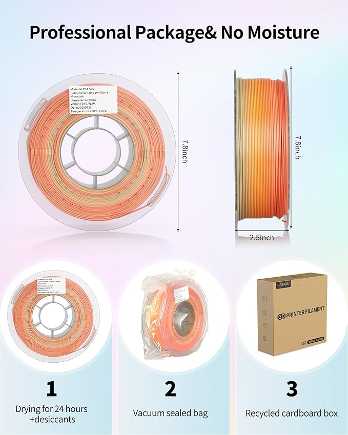 LANDU Silk PLA 3D Printer Filament Multicolor Rainbow PLA Filament 1.75mm - Image 6