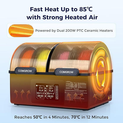 Comgrow SH03 4-Spool Filament Dryer Box, Dual 200W Heating Chambers, 85°C Max - Image 3