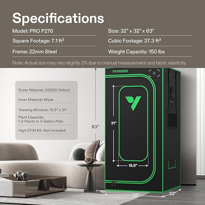 VIVOSUN P276 2.7x2.7 PRO Grow Tent, Indoor Plant Grow Tent Greenhouse - Image 8
