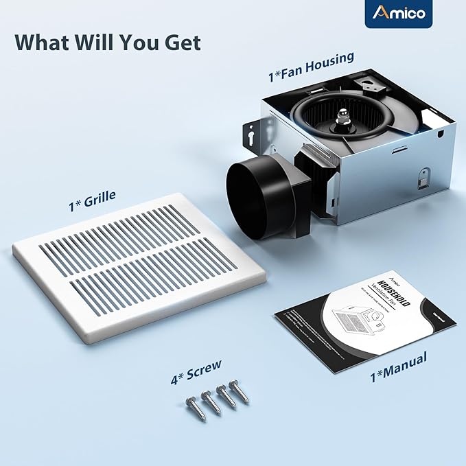 Amico Bathroom Exhaust Fan 2 Pack, 80 CFM, 1.0 Sones, Low Noise, Ceiling - Image 7