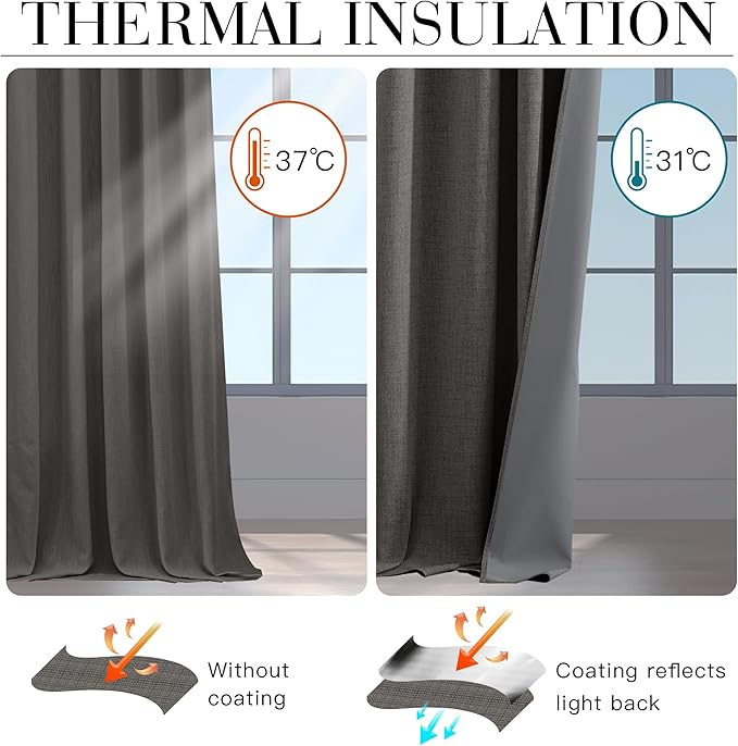 RYB HOME 100% Blackout Linen Textured Curtains 84 inches Long, Thermal - Image 4