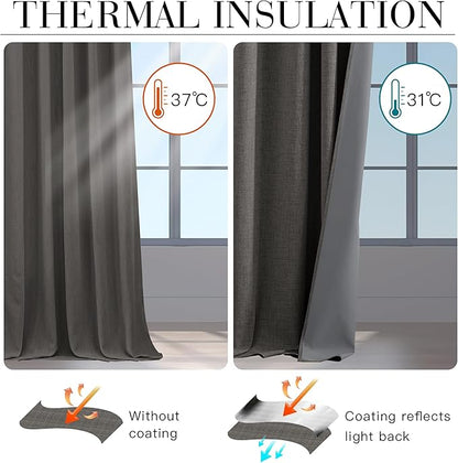 RYB HOME 100% Blackout Linen Textured Curtains 90 inches Long, Thermal - Image 4