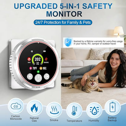 5 in 1 Smoke Detector Carbon Monoxide Detectors Plug in, Natural Gas Leak - Image 2