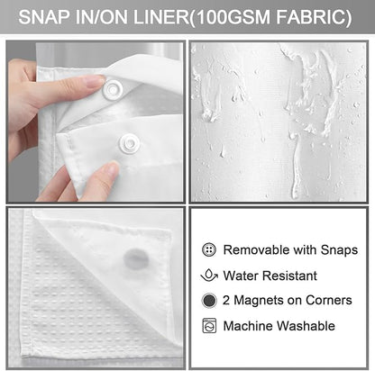 No Hook Shower Curtain with Fabric Liner White Hotel Waffle 75" L x 72" W - Image 5